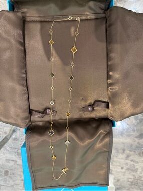 Maison Birks  authentic 18k Gold Station Necklace with Multi-Tone Gem Accents